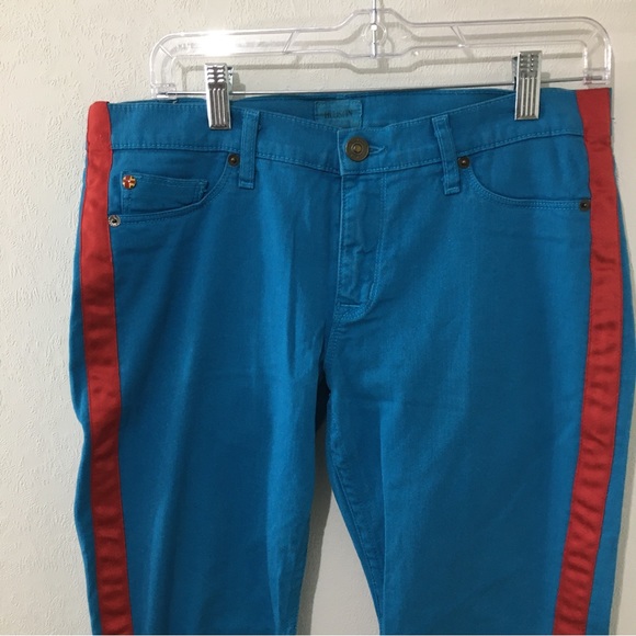 Hudson NWT Brand New Loulou Turquoise with Red Stripe Skinny Jeans size 39 - Picture 4 of 7